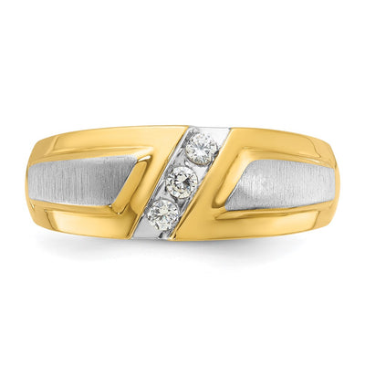 IBGoodman 14K Two-tone Men's Polished and Satin 3-Stone 1/5 Carat AA Quality Diamond Ring