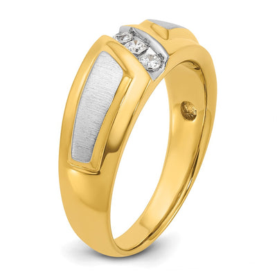 IBGoodman 14K Two-tone Men's Polished and Satin 3-Stone 1/5 Carat AA Quality Diamond Ring