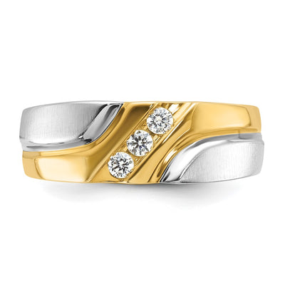 IBGoodman 14K Two-tone Men's Polished Satin and Grooved 3-Stone 1/6 Carat AA Quality Diamond Ring