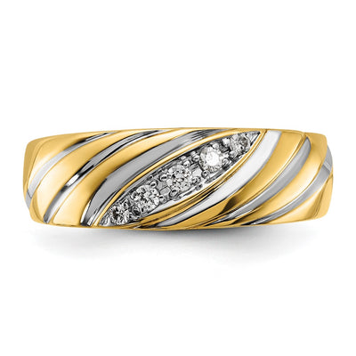 IBGoodman 14K with White Rhodium Men's Polished and Grooved 1/6 Carat AA Quality Diamond Ring