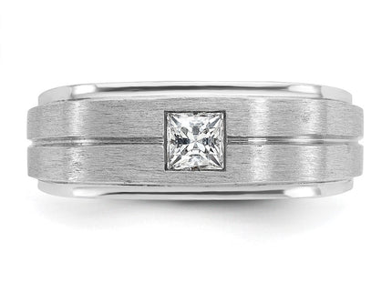 14k White Gold IBGoodman Men's Polished and Satin 3/8 carat Diamond Complete Ring (Style B63266-4WAA)
