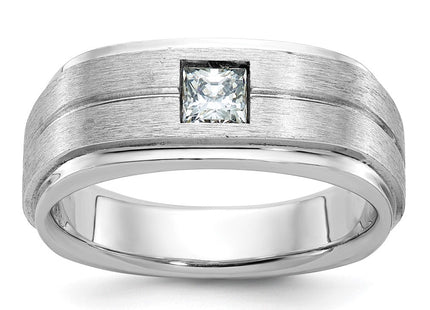 14k White Gold IBGoodman Men's Polished and Satin 3/8 carat Diamond Complete Ring (Style B63266-4WAA)