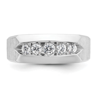 IBGoodman 14K White Gold Men's Polished and Satin 5-Stone 1/2 Carat AA Quality Diamond Ring