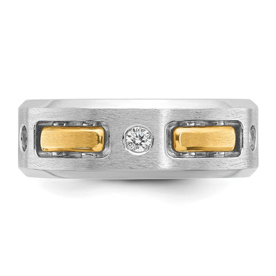 IBGoodman 14K Two-tone Men's Polished Satin and Cut-Out 1/6 Carat AA Quality Diamond 3-Stone Ring