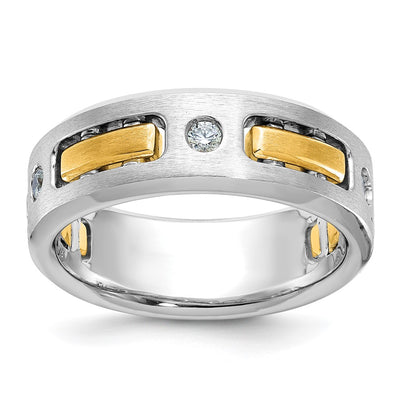 IBGoodman 14K Two-tone Men's Polished Satin and Cut-Out 1/6 Carat AA Quality Diamond 3-Stone Ring