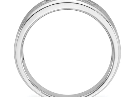 14k White Gold IBGoodman Men's Polished, Antiqued and Satin 1/6 carat Diamond Complete Ring