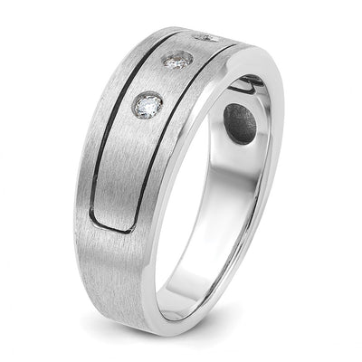 14K White Gold IBGoodman Men's Polished, Antiqued and Satin 1/6 carat Diamond Complete Ring