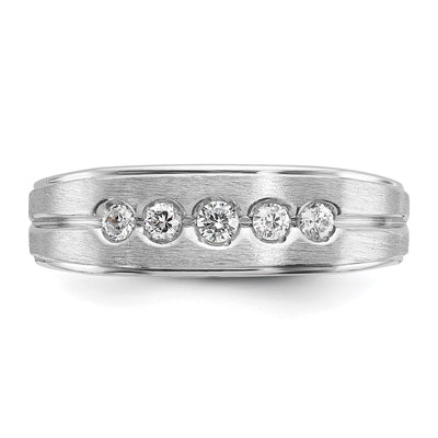 IBGoodman 14K White Gold Men's Polished Satin and Grooved 1/4 Carat AA Quality Diamond 5-Stone Ring
