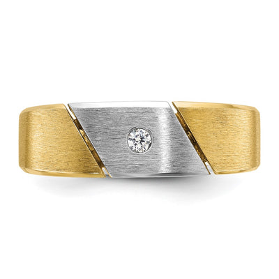 14K Two-tone IBGoodman Men's Polished and Satin 1/20 carat Diamond Complete Ring