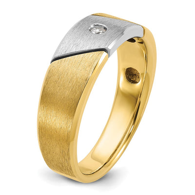 14K Two-tone IBGoodman Men's Polished and Satin 1/20 carat Diamond Complete Ring