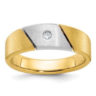 14K Two-tone IBGoodman Men's Polished and Satin 1/20 carat Diamond Complete Ring
