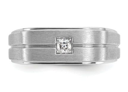14k White Gold IBGoodman Men's Polished and Satin 1/6 carat Diamond Complete Ring