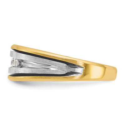 IBGoodman 14K Two-tone with Black Rhodium Men's Polished Satin and Grooved 5-Stone 1/4 Carat AA Quality Diamond Ring
