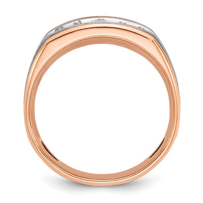 IBGoodman 14K White and Rose Gold with Black Rhodium Men's Polished Satin and Grooved 5-Stone 1/2 Carat AA Quality Diamond Ring