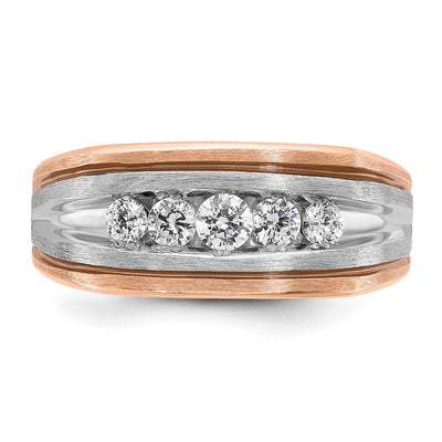 IBGoodman 14K White and Rose Gold with Black Rhodium Men's Polished Satin and Grooved 5-Stone 1/2 Carat AA Quality Diamond Ring