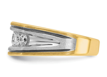 IBGoodman 14K Two-tone with Black Rhodium Men's Polished Satin and Grooved 5-Stone 1 Carat AA Quality Diamond Ring