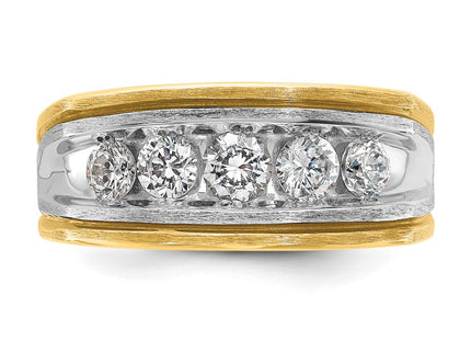 IBGoodman 14K Two-tone with Black Rhodium Men's Polished Satin and Grooved 5-Stone 1 Carat AA Quality Diamond Ring