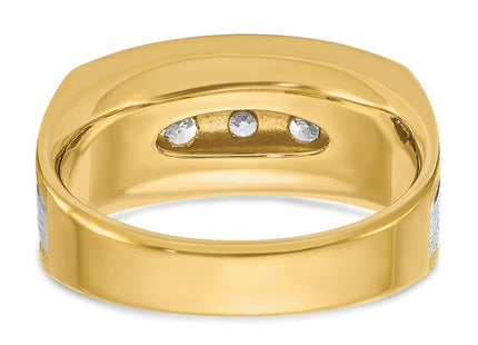 IBGoodman 14K Two-tone with Black Rhodium Men's Polished Satin and Grooved 5-Stone 1 Carat AA Quality Diamond Ring