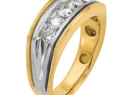 IBGoodman 14K Two-tone with Black Rhodium Men's Polished Satin and Grooved 5-Stone 1 Carat AA Quality Diamond Ring