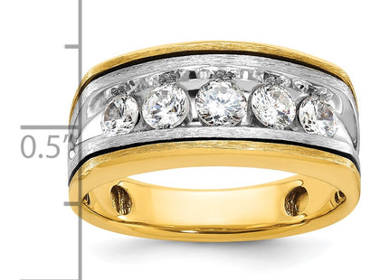 IBGoodman 14K Two-tone with Black Rhodium Men's Polished Satin and Grooved 5-Stone 1 Carat AA Quality Diamond Ring