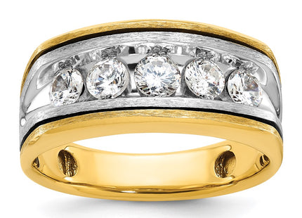 IBGoodman 14K Two-tone with Black Rhodium Men's Polished Satin and Grooved 5-Stone 1 Carat AA Quality Diamond Ring