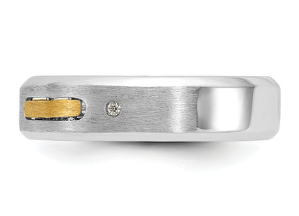 14k Two-tone IBGoodman Men's Polished and Satin Diamond Complete Ring