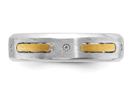 14k Two-tone IBGoodman Men's Polished and Satin Diamond Complete Ring