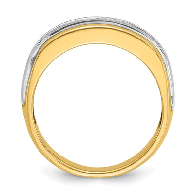IBGoodman 14K Two-tone Men's Polished Satin and Grooved 7-Stone 3/4 Carat AA Quality Diamond Ring