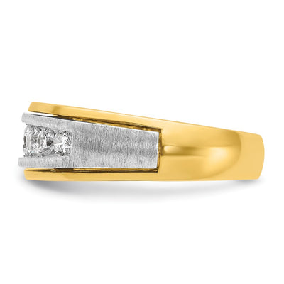 IBGoodman 14K Two-tone Men's Polished Satin and Grooved 7-Stone 3/4 Carat AA Quality Diamond Ring