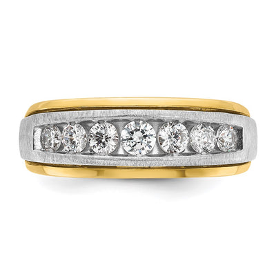 IBGoodman 14K Two-tone Men's Polished Satin and Grooved 7-Stone 3/4 Carat AA Quality Diamond Ring
