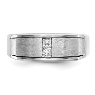 IBGoodman 14K White Gold Men's Polished Antiqued and Satin 1/10 Carat AA Quality Diamond Ring