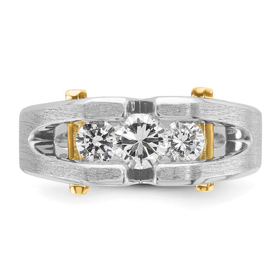 IBGoodman 14K Two-tone Men's Polished Satin and Cut-Out 3-Stone 3/4 Carat AA Quality Diamond Ring