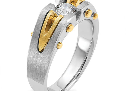 14k Two-tone IBGoodman Men's Polished and Satin 1/2 carat Diamond Complete Ring (Style B63439-4WYAA)