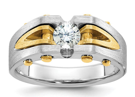 14k Two-tone IBGoodman Men's Polished and Satin 1/2 carat Diamond Complete Ring (Style B63439-4WYAA)