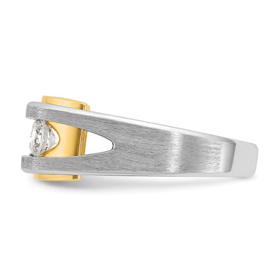 IBGoodman 14K Two-tone Men's Polished Satin and Cut-Out 3-Stone 1 Carat AA Quality Diamond Ring