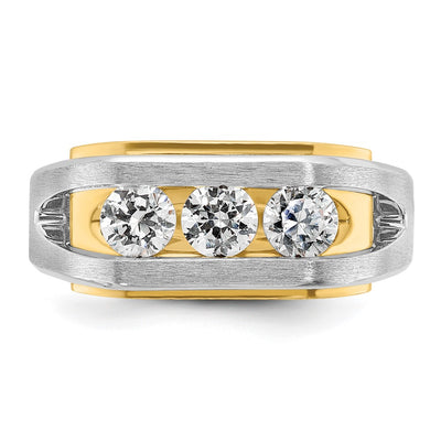 IBGoodman 14K Two-tone Men's Polished Satin and Cut-Out 3-Stone 1 Carat AA Quality Diamond Ring