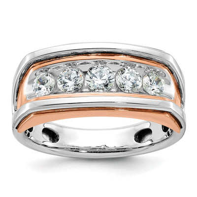IBGoodman 14K White and Rose Gold Men's Polished and Cut-Out 5-Stone 1 Carat AA Quality Diamond Ring