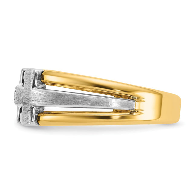 14K gold diamond cross ring, further view