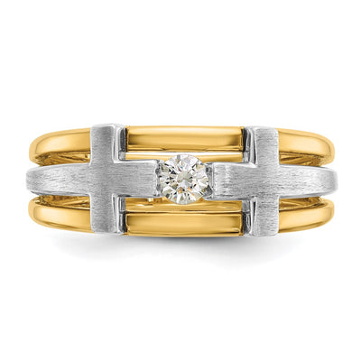 IBGoodman 14K Two-tone Men's Polished Satin and Cut-Out 1/5 Carat AA Quality Diamond Cross Ring