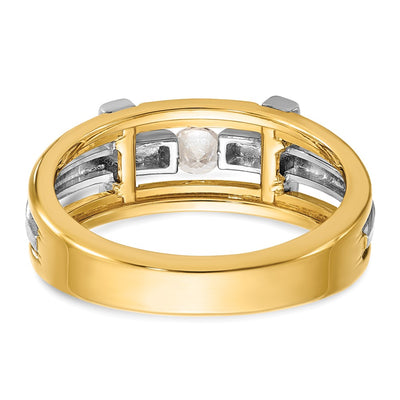 IBGoodman 14K Two-tone Men's Polished Satin and Cut-Out 1/5 Carat AA Quality Diamond Cross Ring