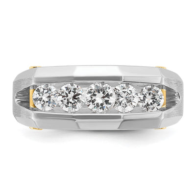 IBGoodman 14K Two-tone Men's Polished and Satin Cut-Out 5-Stone 1 Carat AA Quality Diamond Ring