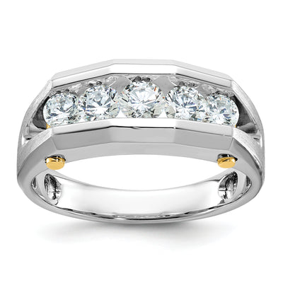 IBGoodman 14K Two-tone Men's Polished and Satin Cut-Out 5-Stone 1 Carat AA Quality Diamond Ring