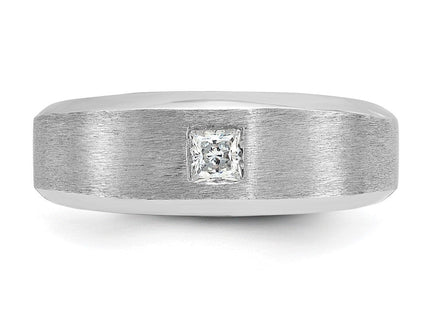14k White Gold IBGoodman Men's Polished and Satin 1/6 carat Diamond Complete Ring (Style B63683-4WAA)