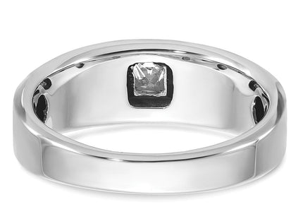 14k White Gold IBGoodman Men's Polished and Satin 1/6 carat Diamond Complete Ring (Style B63683-4WAA)
