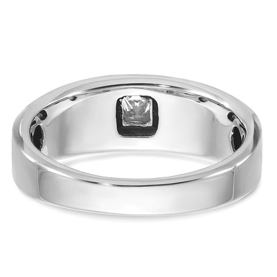 14K White Gold IBGoodman Men's Polished and Satin 1/6 carat Diamond Complete Ring