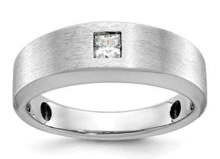 14k White Gold IBGoodman Men's Polished and Satin 1/6 carat Diamond Complete Ring (Style B63683-4WAA)