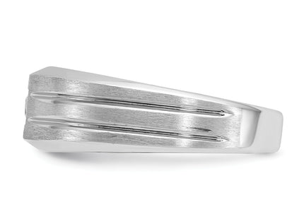 14k White Gold IBGoodman Men's Polished and Satin 1/6 carat Diamond Complete Ring