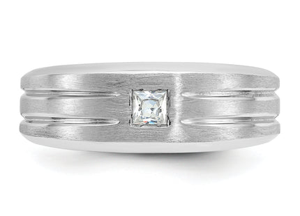 14k White Gold IBGoodman Men's Polished and Satin 1/6 carat Diamond Complete Ring
