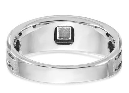14k White Gold IBGoodman Men's Polished and Satin 1/6 carat Diamond Complete Ring