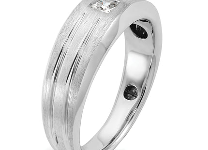 14k White Gold IBGoodman Men's Polished and Satin 1/6 carat Diamond Complete Ring